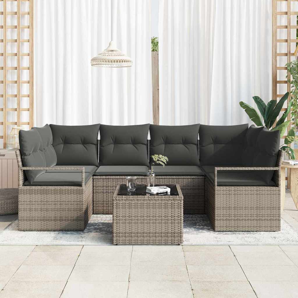 Sofa Sæt med pude 7 pcs Grå polyrattan