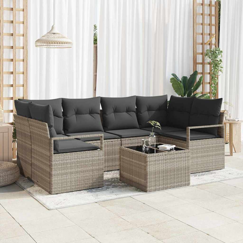 Sofa Sæt 7 pcs Lys grå og Mørk grå polyrattan