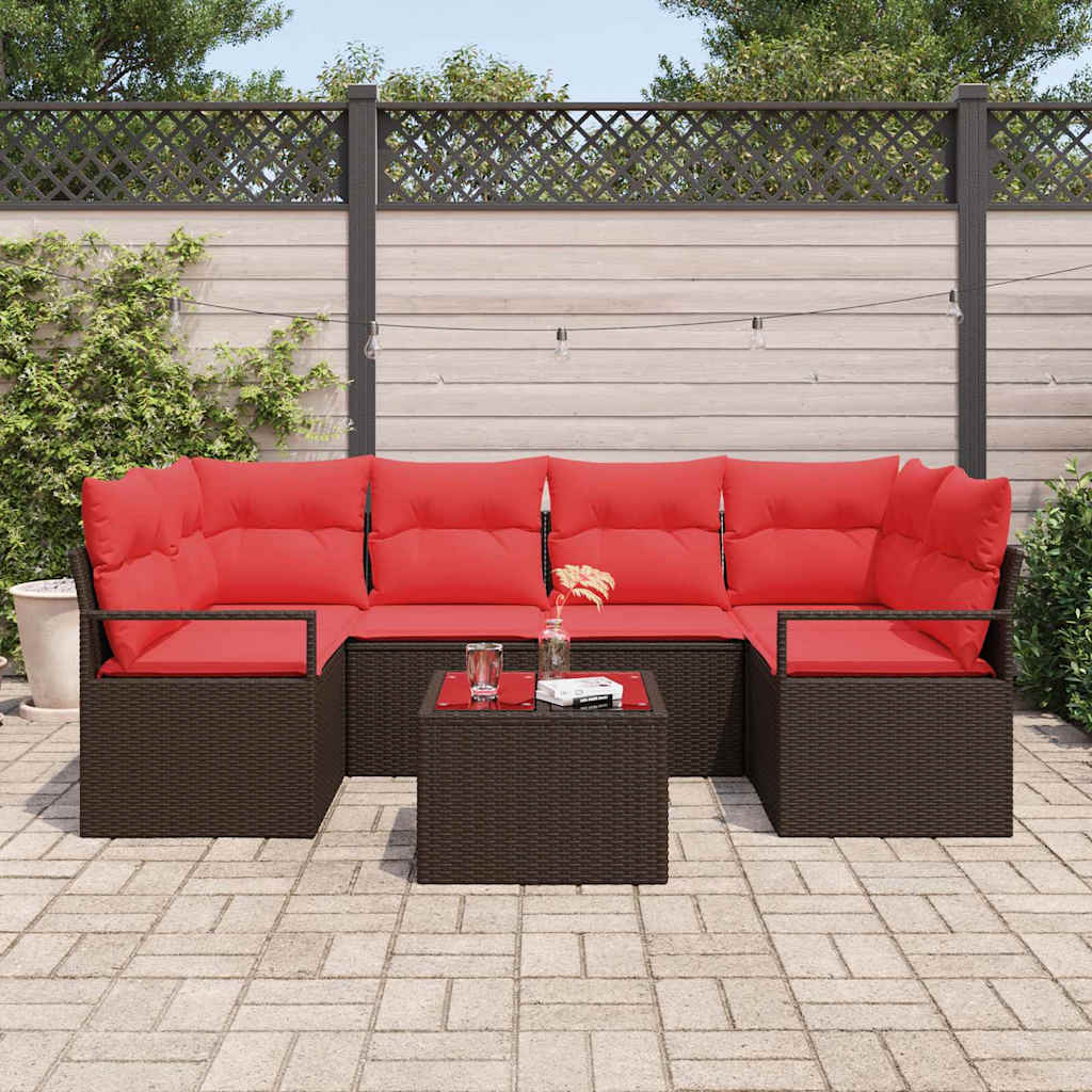 Sofa Sæt 7 pcs Brun og Rød polyrattan