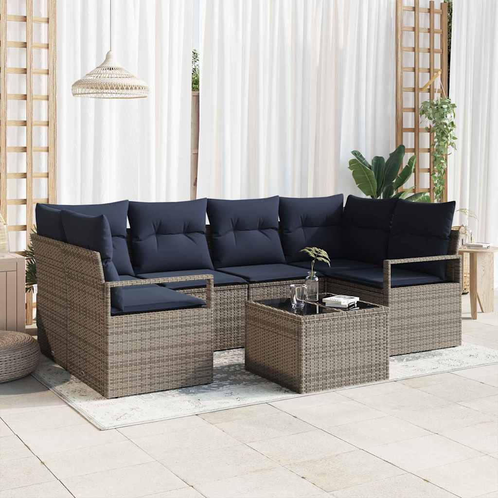 Sofa Sæt 7 pcs Grå og Blå polyrattan