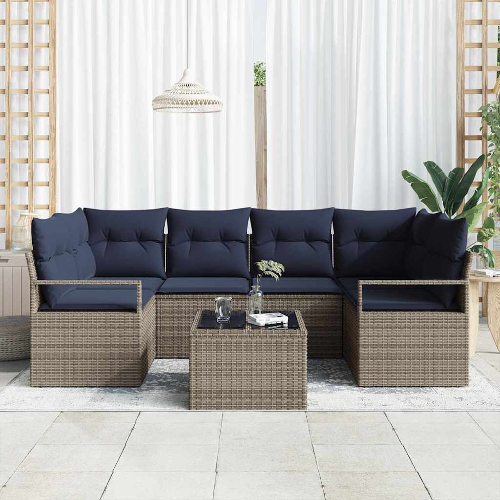 Sofa Sæt 7 pcs Grå og Blå polyrattan