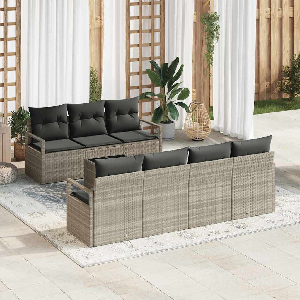 Sofa Sæt med pude 8 pcs Lysegrå polyrattan