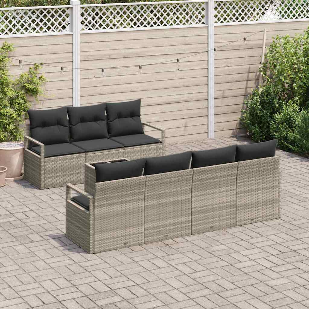 Sofa Sæt med pude 8 pcs Lysegrå polyrattan
