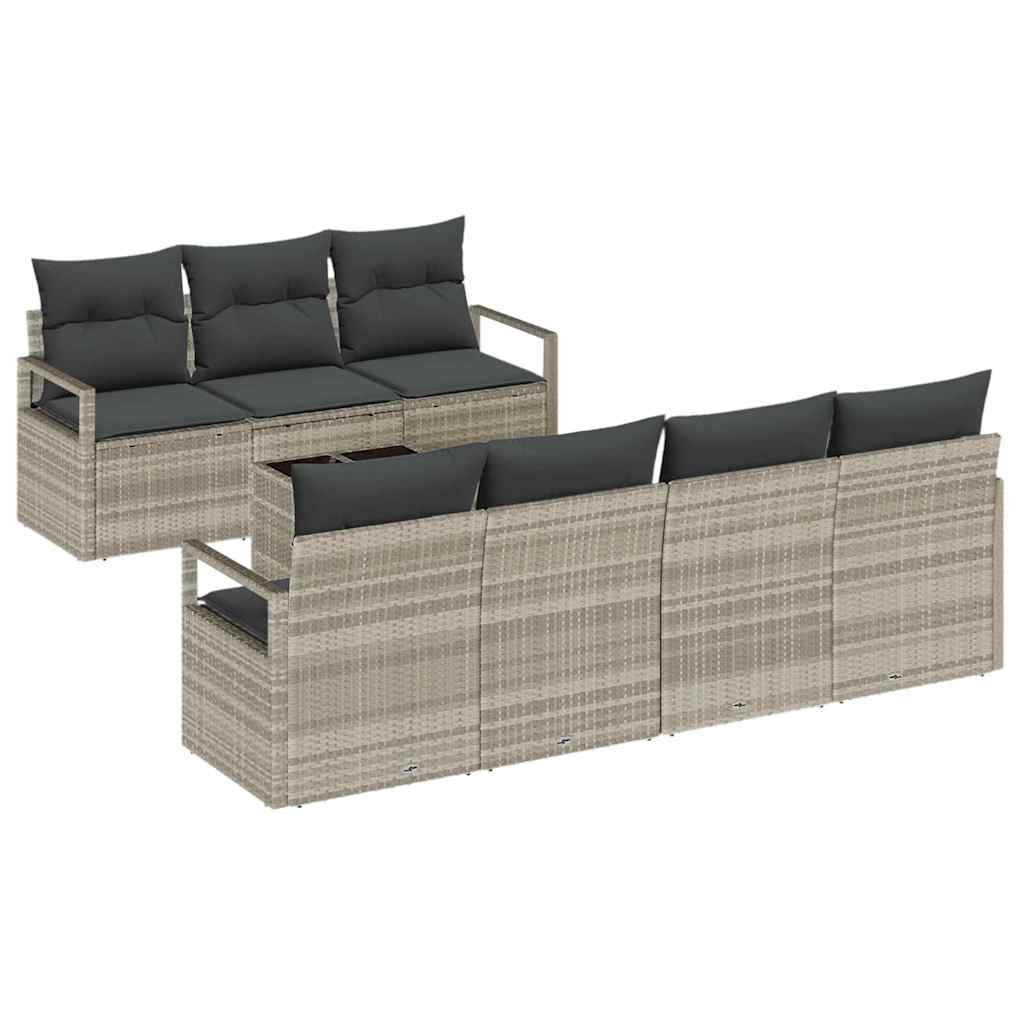 Sofa Sæt 8 stk. 7-Antal sæder Lysegrå polyrattan