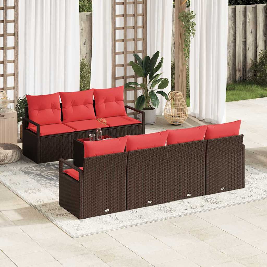 Sofa Sæt med pude 8 pcs Brun og Rød polyrattan