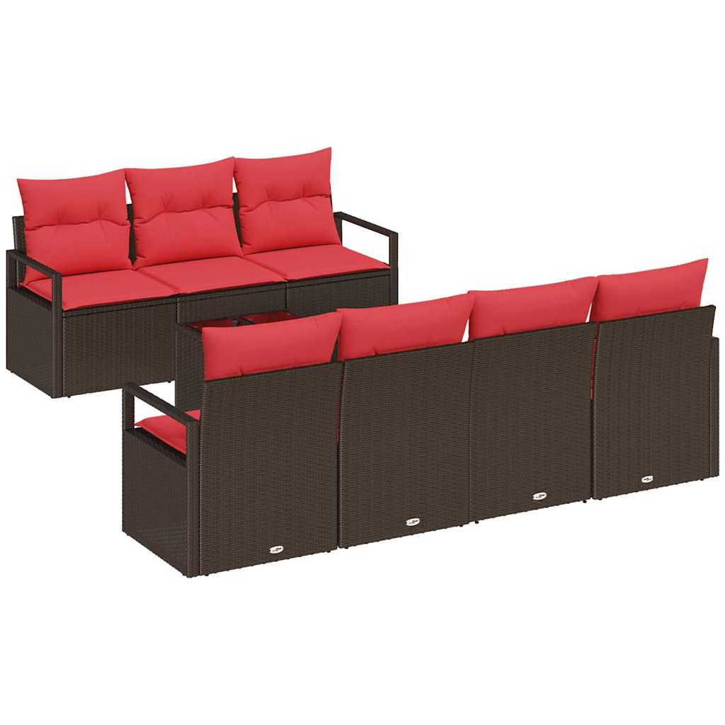 Sofa Sæt med pude 8 pcs Brun og Rød polyrattan