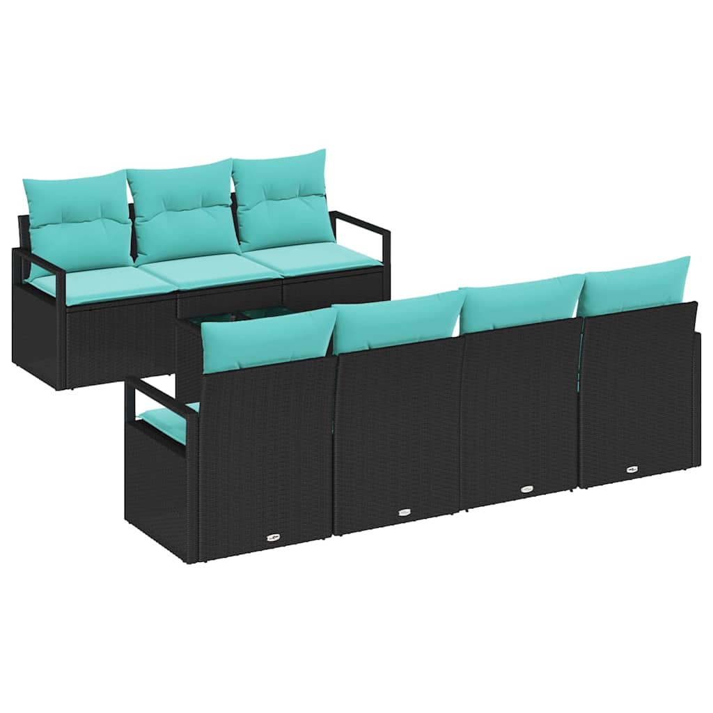 Sofa Sæt med pude 8 pcs Sort og turkis polyrattan