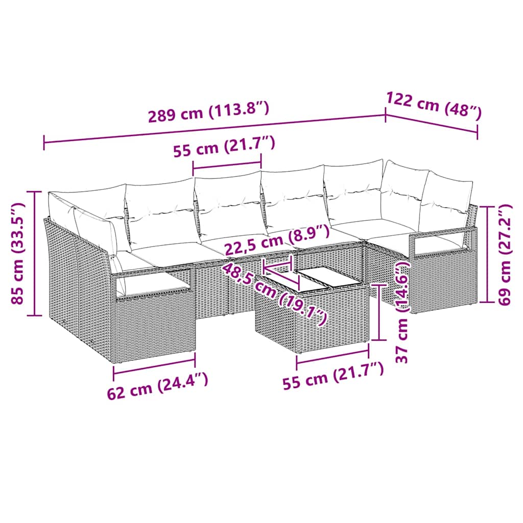 Sofa Sæt 8 pcs Brun og Creme polyrattan
