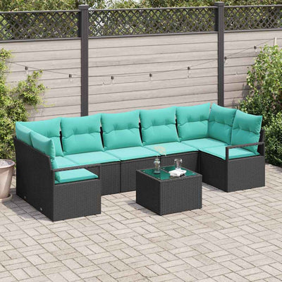 Sofa Sæt 8 pcs Sort og turkis polyrattan