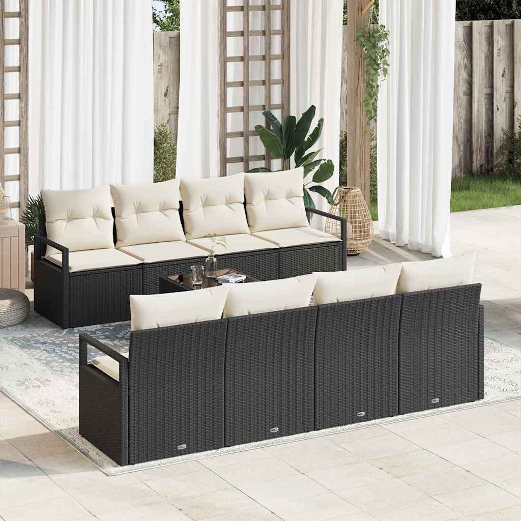 Sofa Sæt med pude 7 pcs Sort og Cream polyrattan