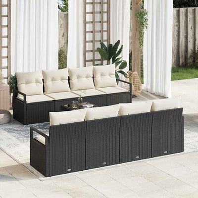 Sofa Sæt med pude 7 pcs Sort og Cream polyrattan