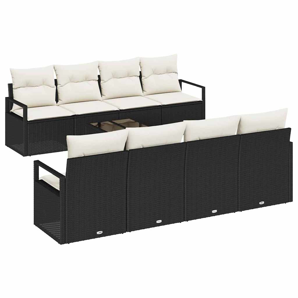 Sofa Sæt med pude 7 pcs Sort og Cream polyrattan