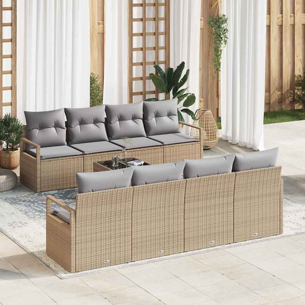 Sofa Sæt med pude 7 pcs Beige og grå polyrattan