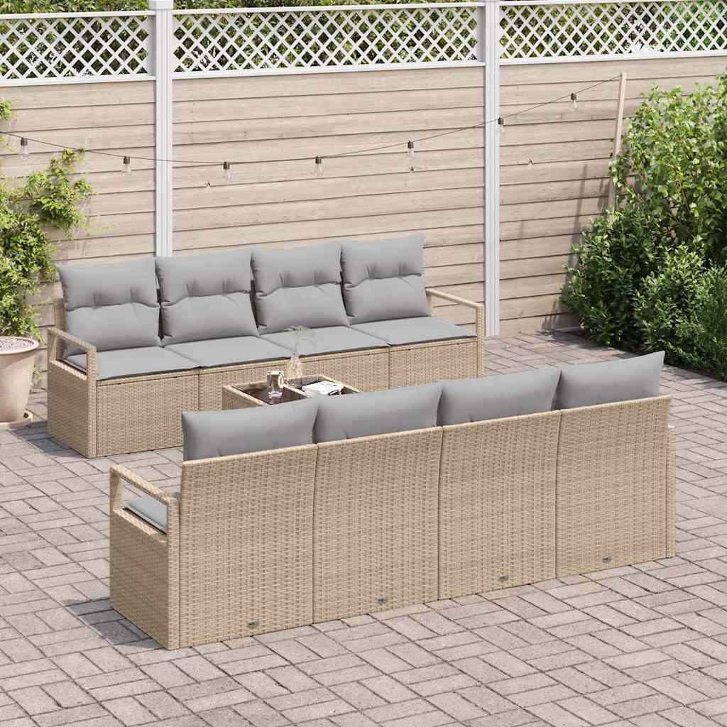 Sofa Sæt med pude 7 pcs Beige og grå polyrattan