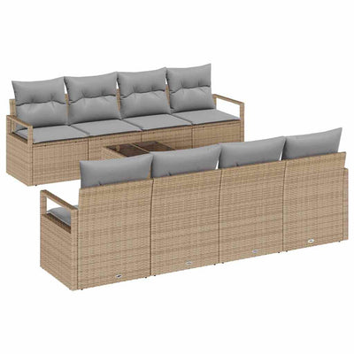 Sofa Sæt med pude 7 pcs Beige og grå polyrattan