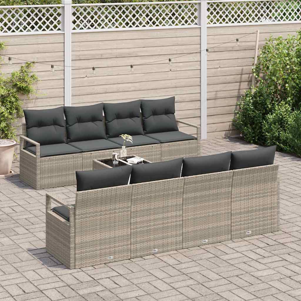 Sofa Sæt med pude 7 pcs Lysegrå polyrattan