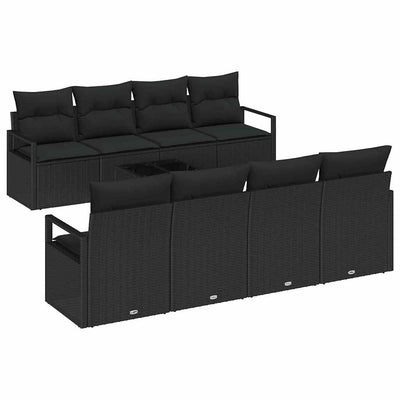 Sofa Sæt med pude 7 pcs Sort polyrattan