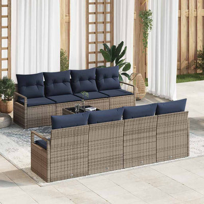 Sofa Sæt med pude 7 pcs Grå og Blå polyrattan