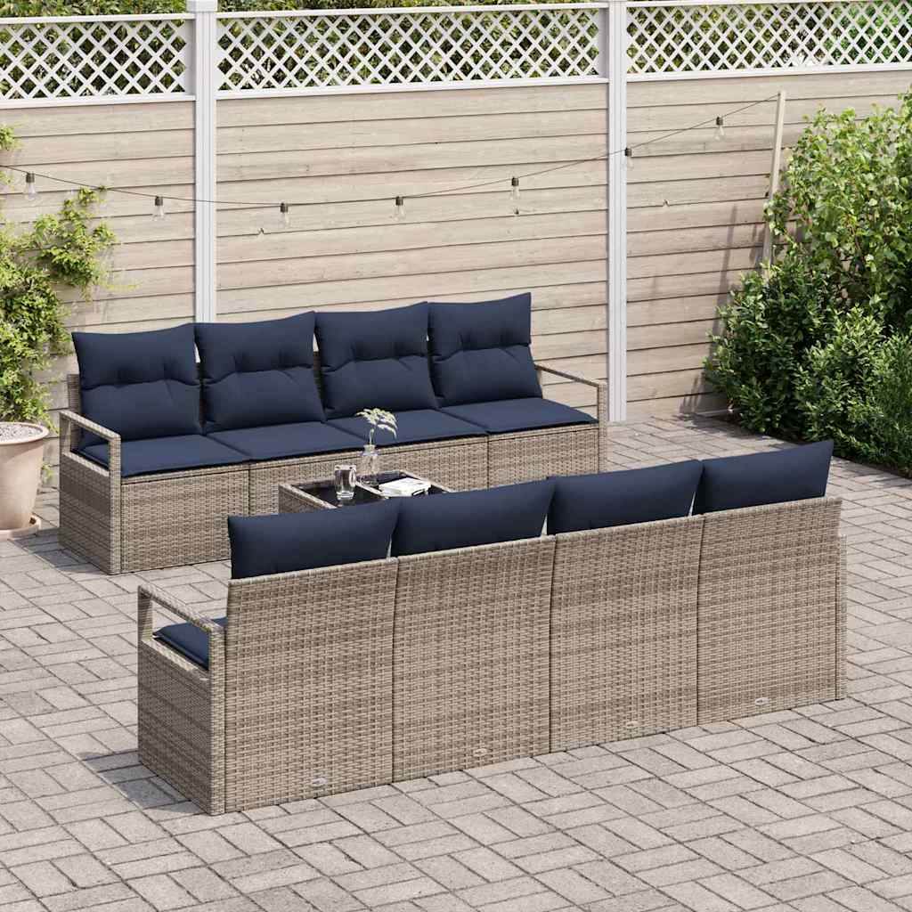 Sofa Sæt med pude 7 pcs Grå og Blå polyrattan