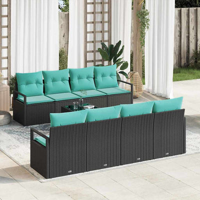 Sofa Sæt med pude 7 pcs Sort og Lys Blå polyrattan