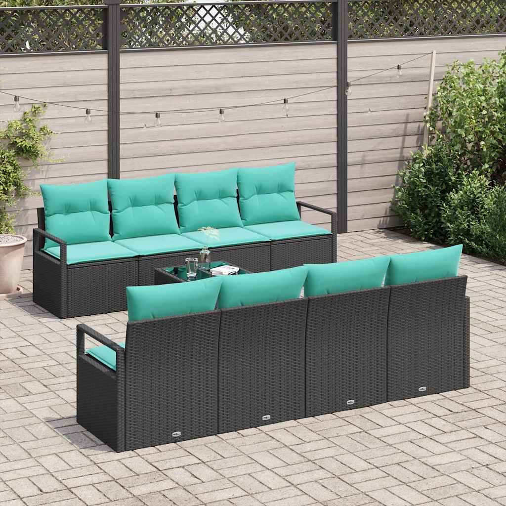 Sofa Sæt med pude 7 pcs Sort og Lys Blå polyrattan
