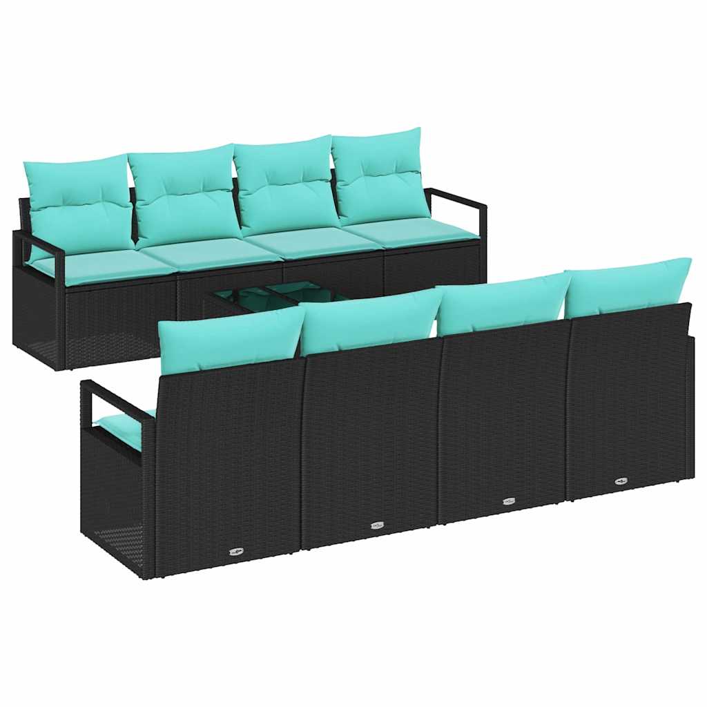 Sofa Sæt med pude 7 pcs Sort og Lys Blå polyrattan