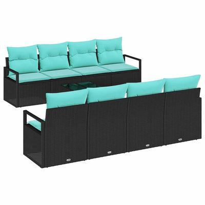 Sofa Sæt med pude 7 pcs Sort og Lys Blå polyrattan