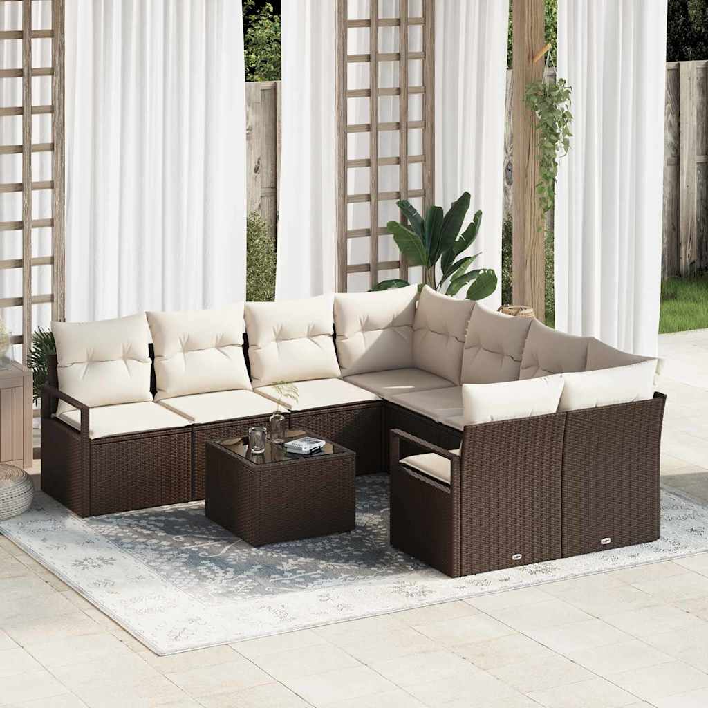 Sofa Sæt med pude 9 pcs Brun og Creme polyrattan