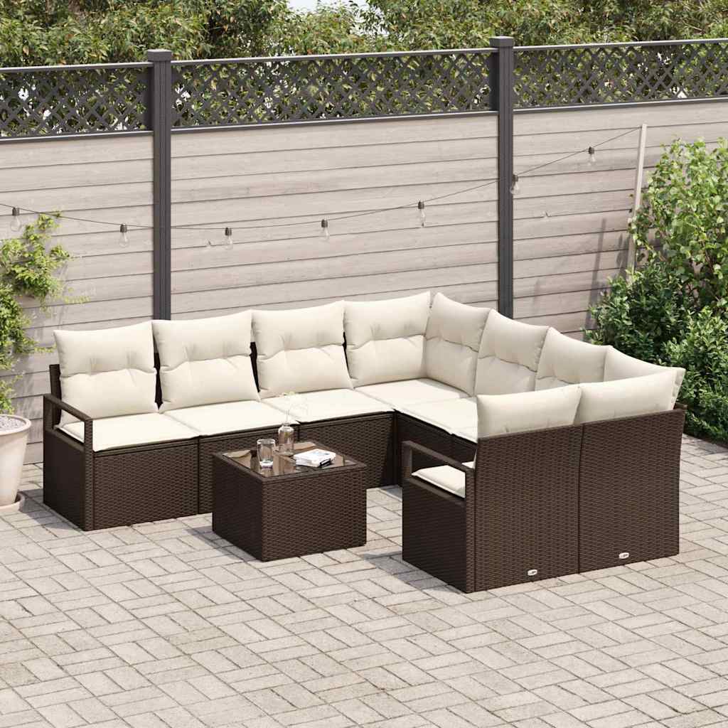Sofa Sæt med pude 9 pcs Brun og Creme polyrattan
