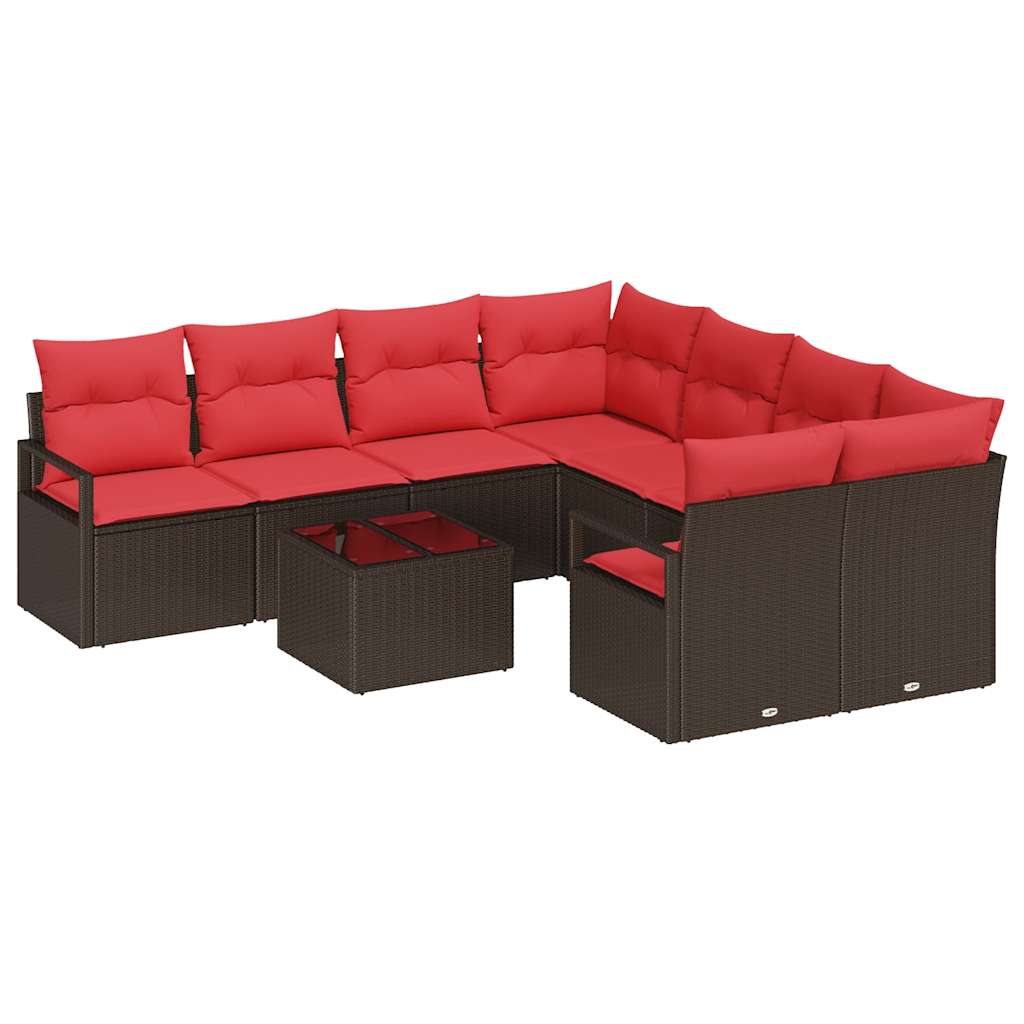 Sofa Sæt med pude 9 pcs Brun og Rød polyrattan
