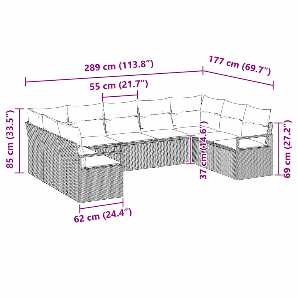 Sofa Sæt med pude 9 pcs Beige polyrattan