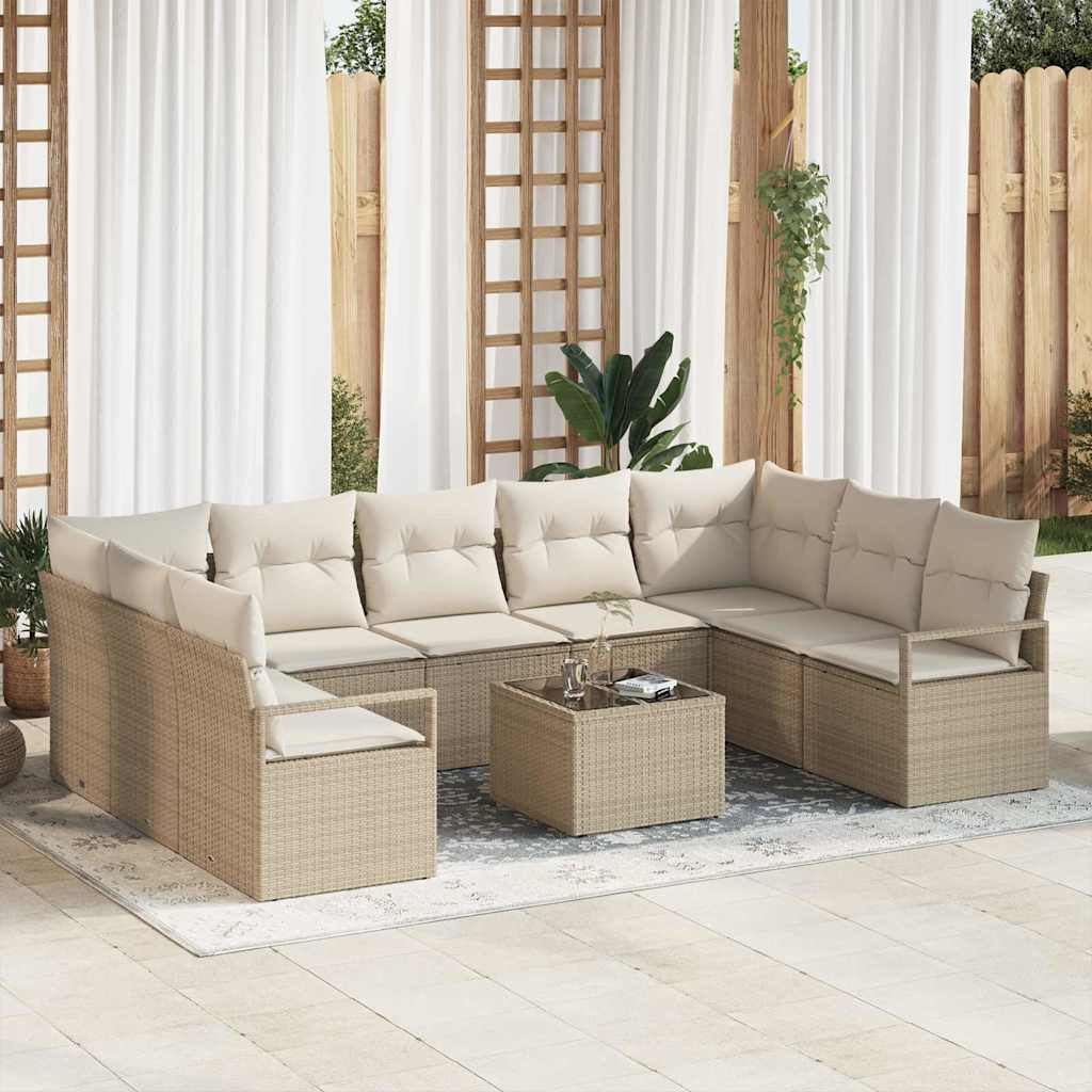 Sofa Sæt med pude 10 pcs Beige polyrattan