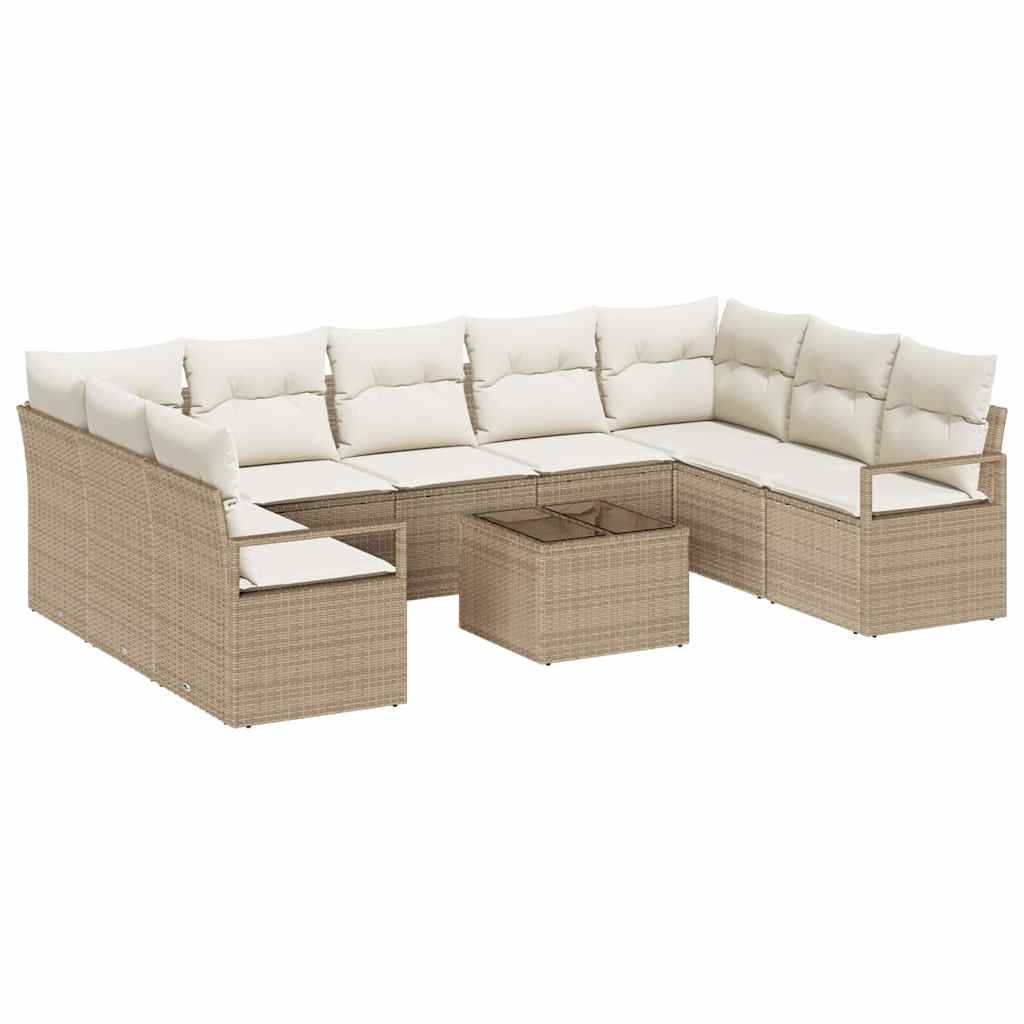 Sofa Sæt med pude 10 pcs Beige polyrattan
