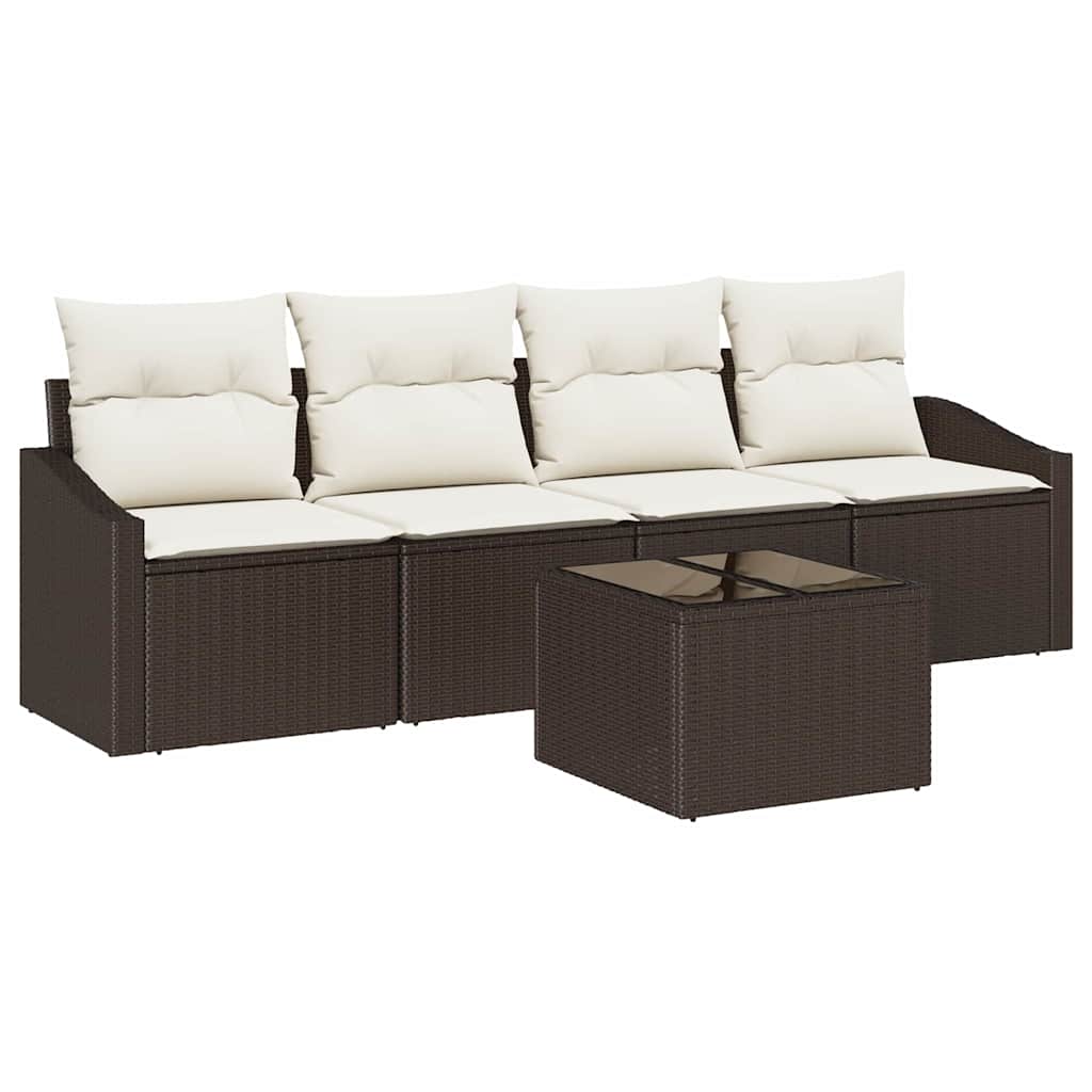 Sofa Sæt med pude med pude 5 pcs Brun og Creme polyrattan