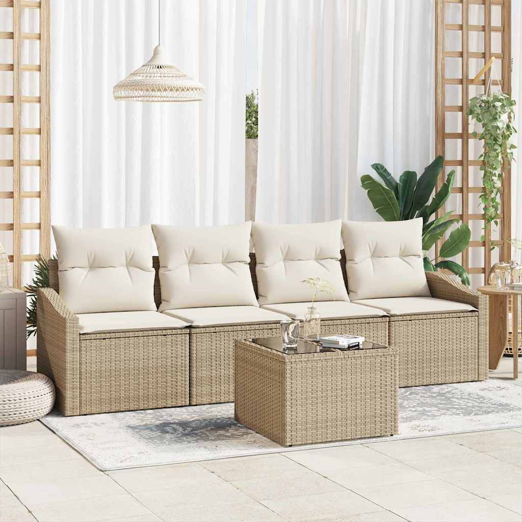 Sofa Sæt med pude med pude 5 pcs Beige og creme polyrattan