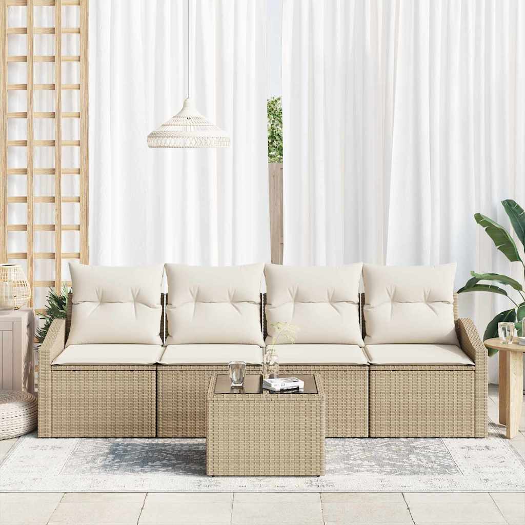 Sofa Sæt med pude med pude 5 pcs Beige og creme polyrattan
