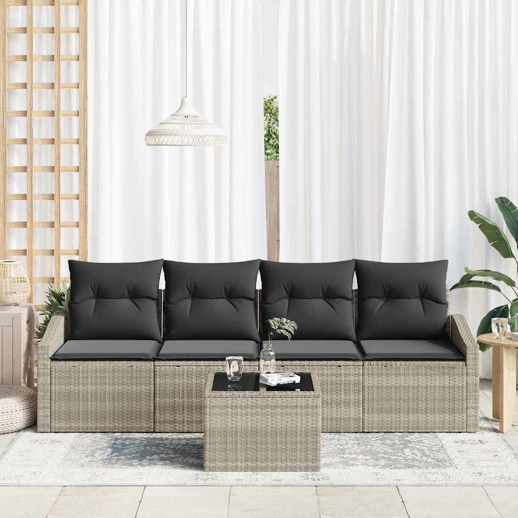 Sofa Sæt med pude med pude 5 pcs Lysegrå polyrattan