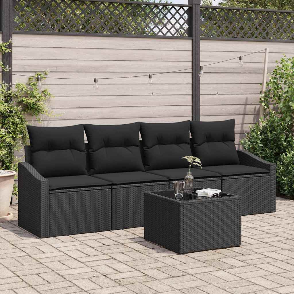 Sofa Sæt med pude med pude 5 pcs Sort polyrattan