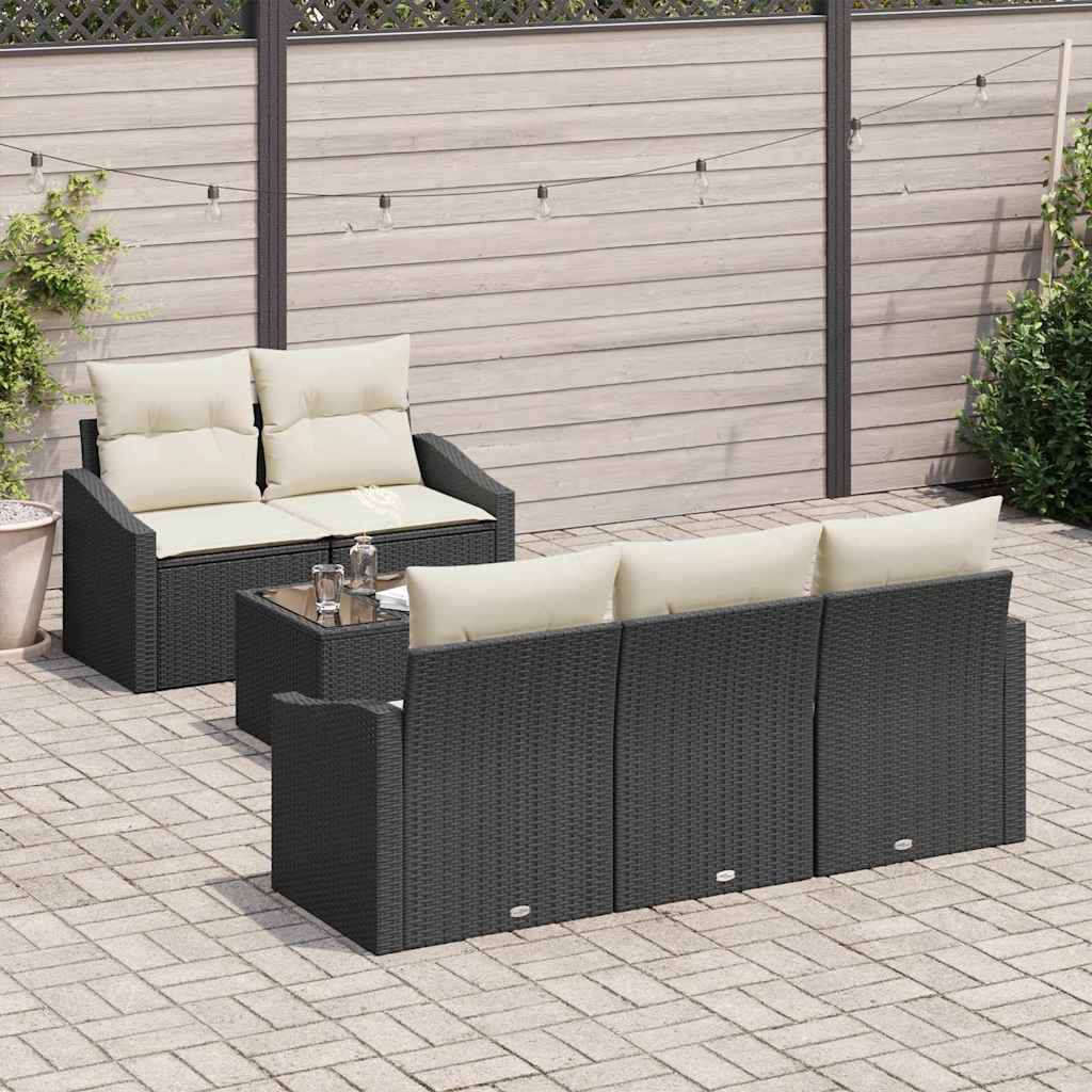 Sofa Sæt med pude med pude 6 pcs Sort og Cream polyrattan