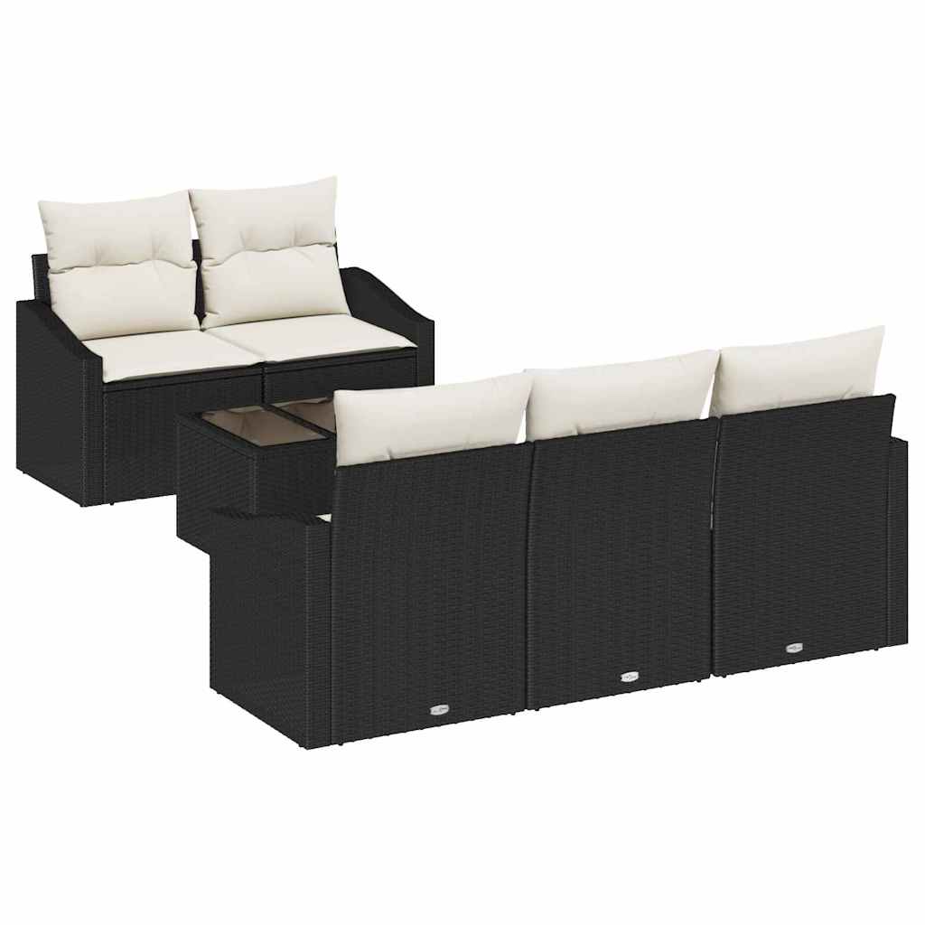 Sofa Sæt med pude med pude 6 pcs Sort og Cream polyrattan
