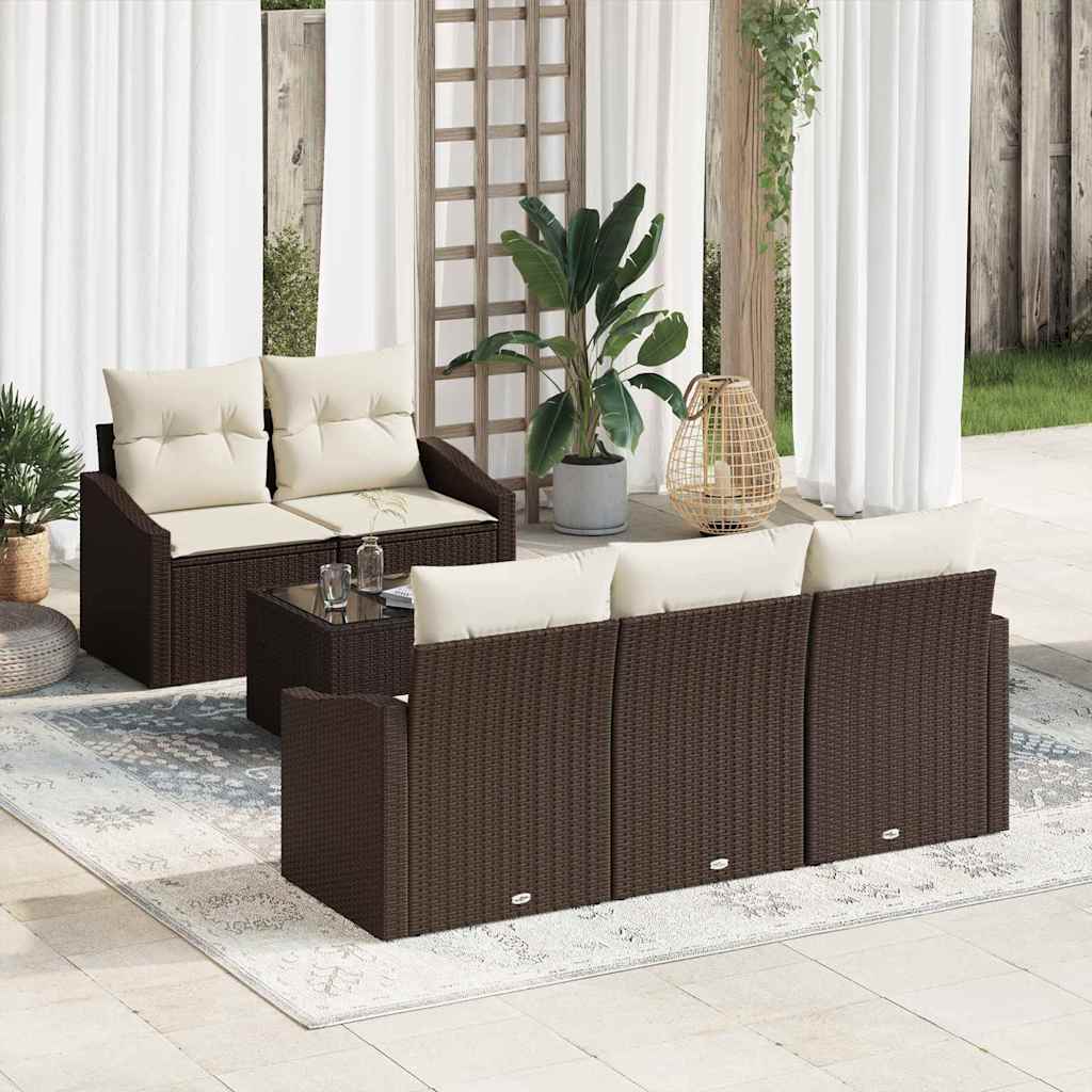 Sofa Sæt med pude med pude 6 pcs Brun og Creme polyrattan