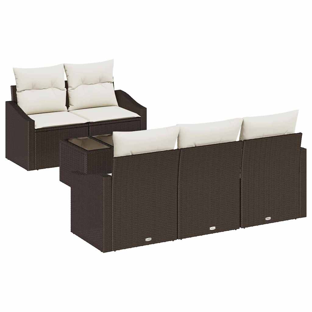 Sofa Sæt med pude med pude 6 pcs Brun og Creme polyrattan
