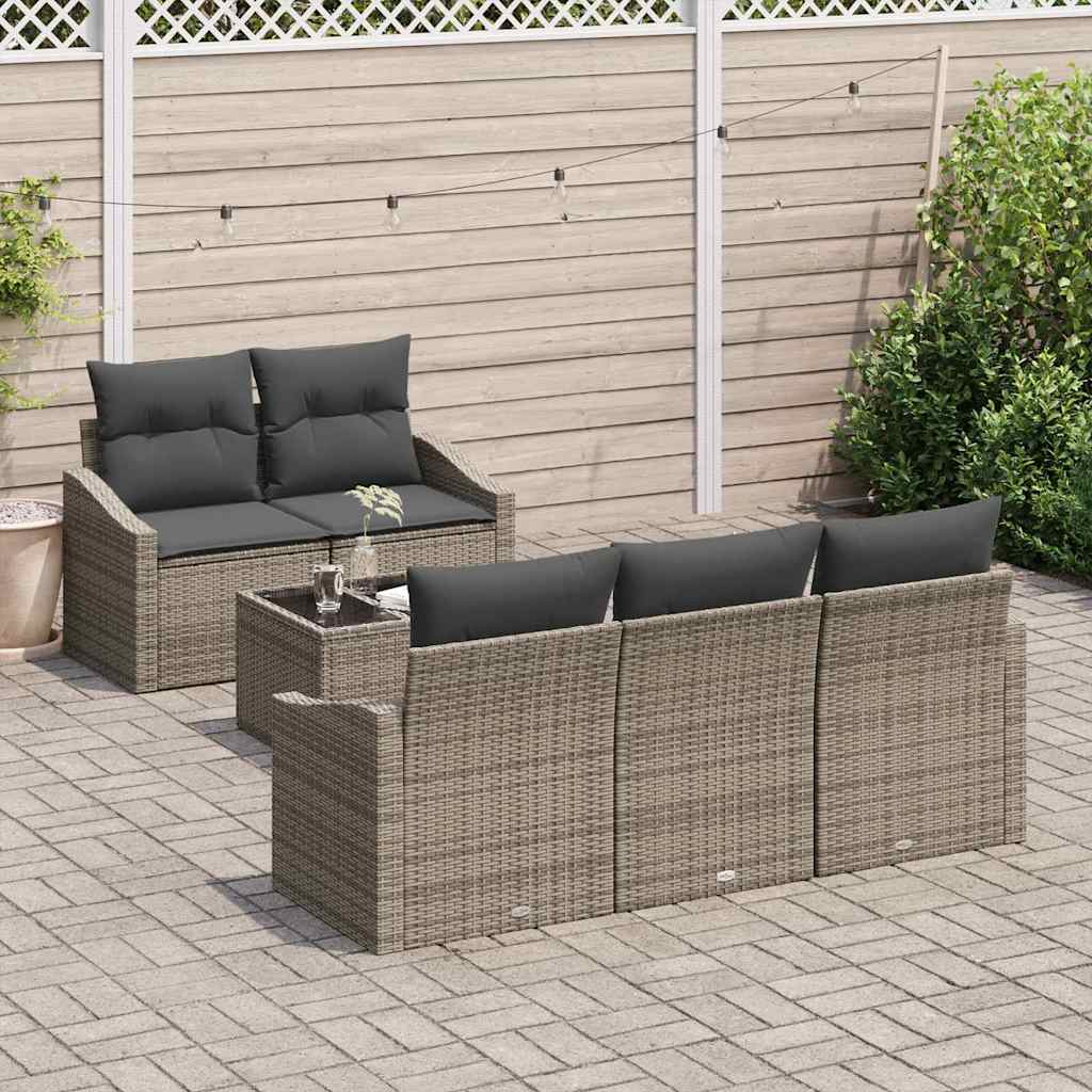 Sofa Sæt med pude med pude 6 pcs Grå polyrattan