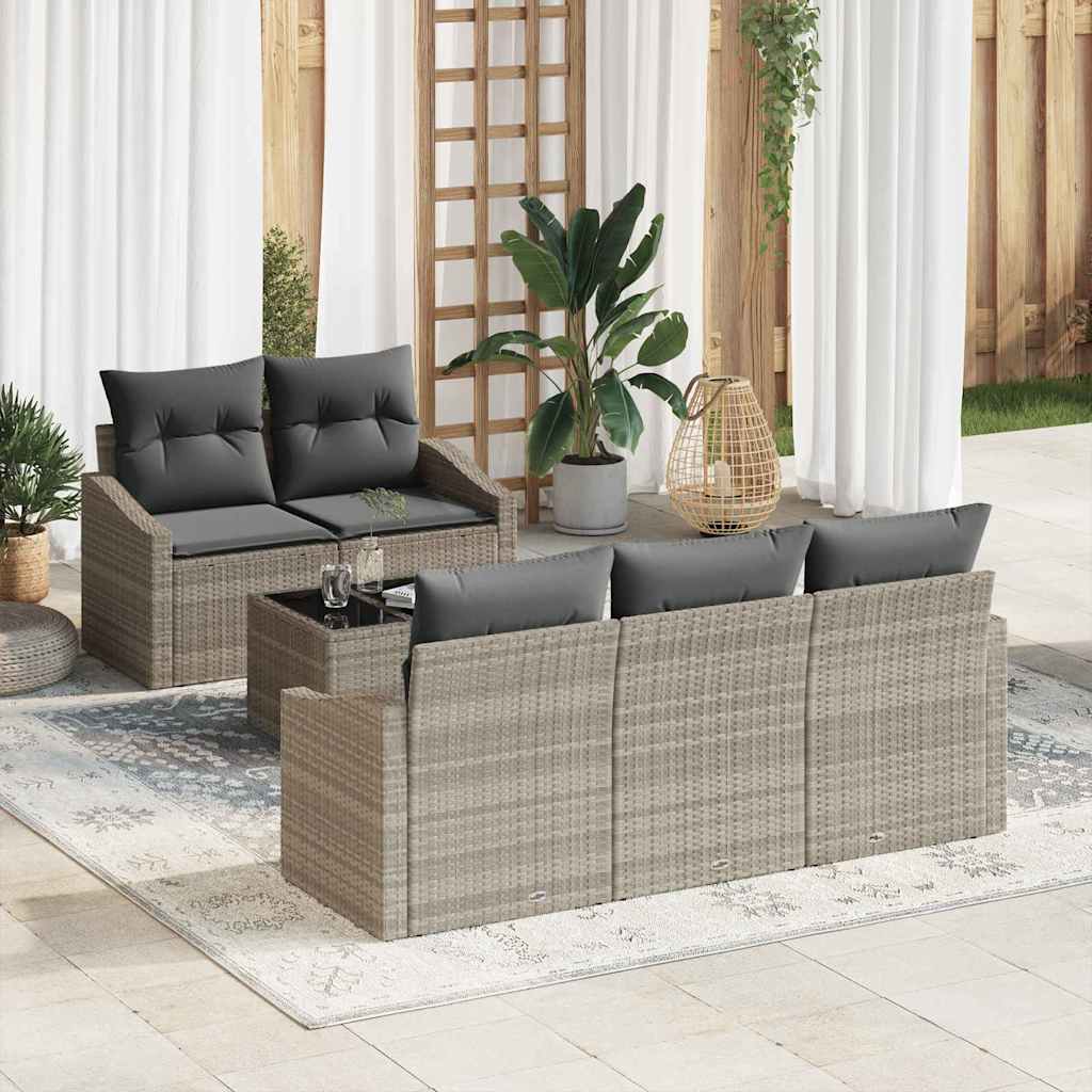 Sofa Sæt med pude med pude 6 pcs Lysegrå polyrattan