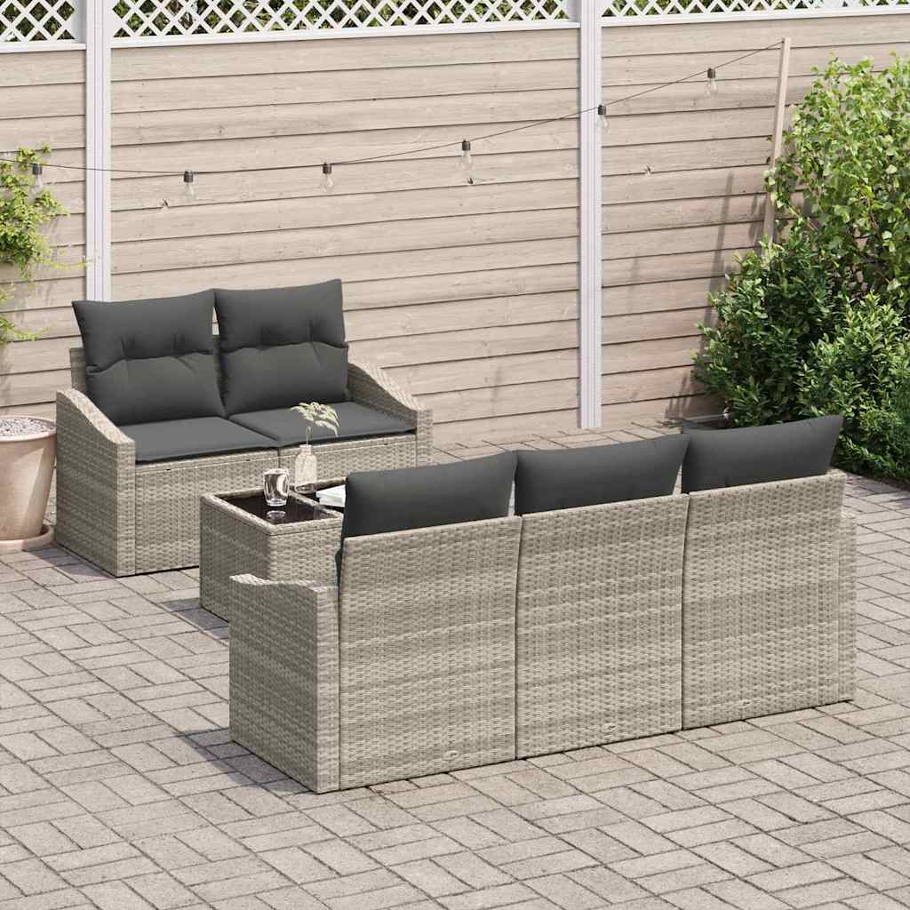 Sofa Sæt med pude med pude 6 pcs Lysegrå polyrattan
