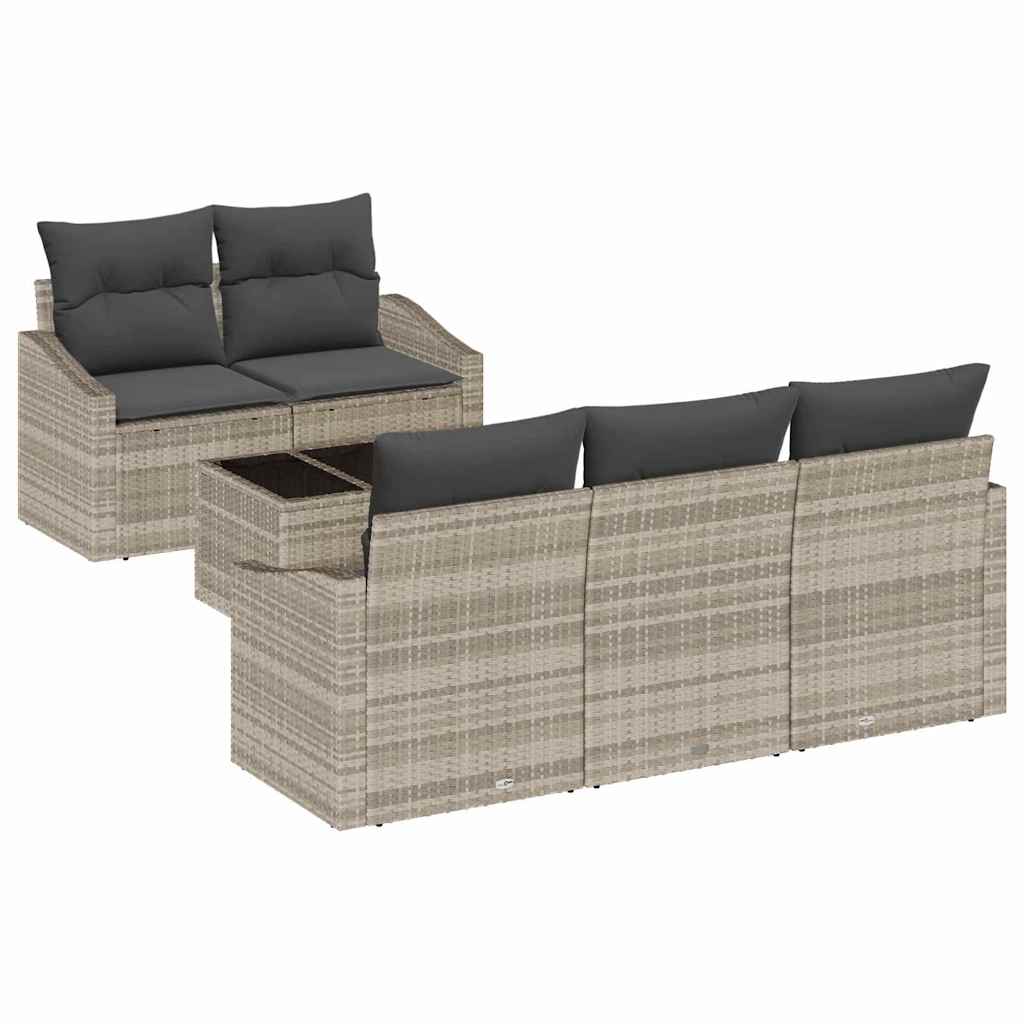 Sofa Sæt med pude med pude 6 pcs Lysegrå polyrattan