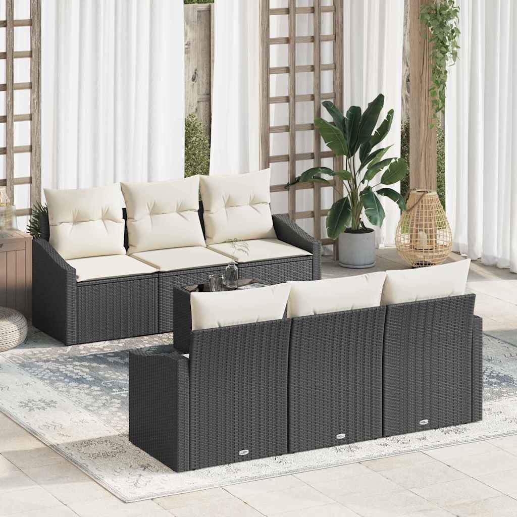 Sofa Sæt med pude med pude 7 pcs Sort og Cream polyrattan