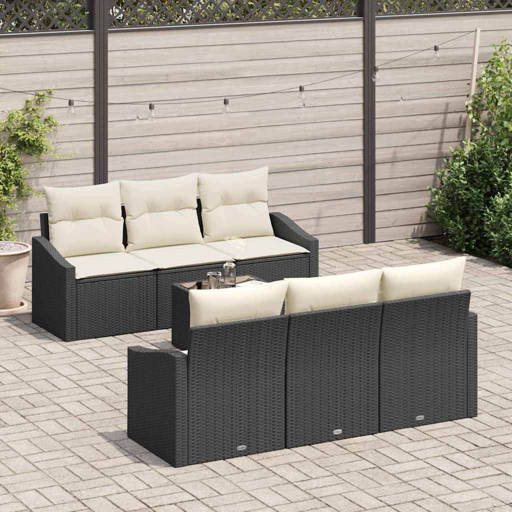 Sofa Sæt med pude med pude 7 pcs Sort og Cream polyrattan
