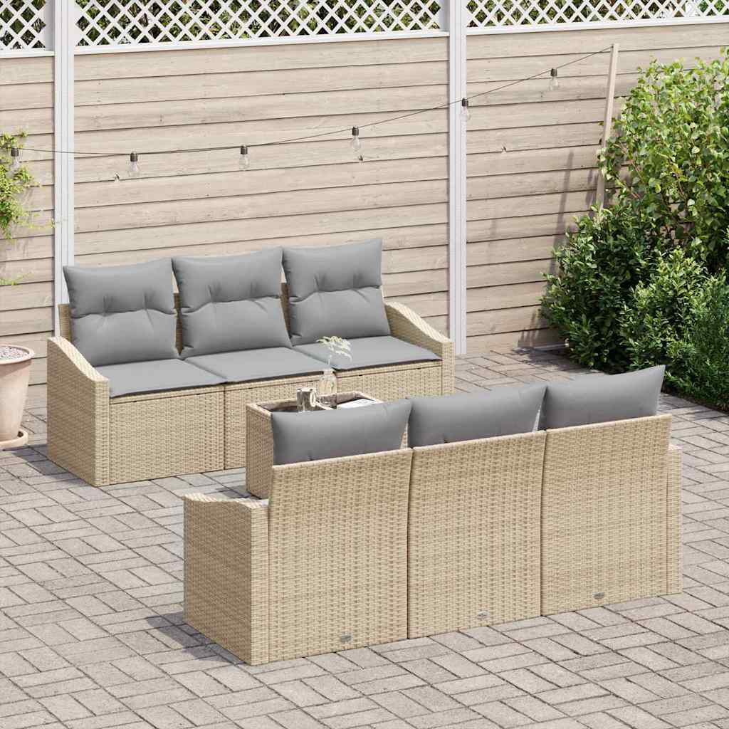 Sofa Sæt med pude med pude 7 pcs Beige og lys grå polyrattan