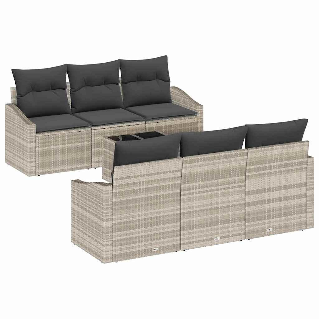 Sofa Sæt med pude med pude 7 pcs Lysegrå polyrattan